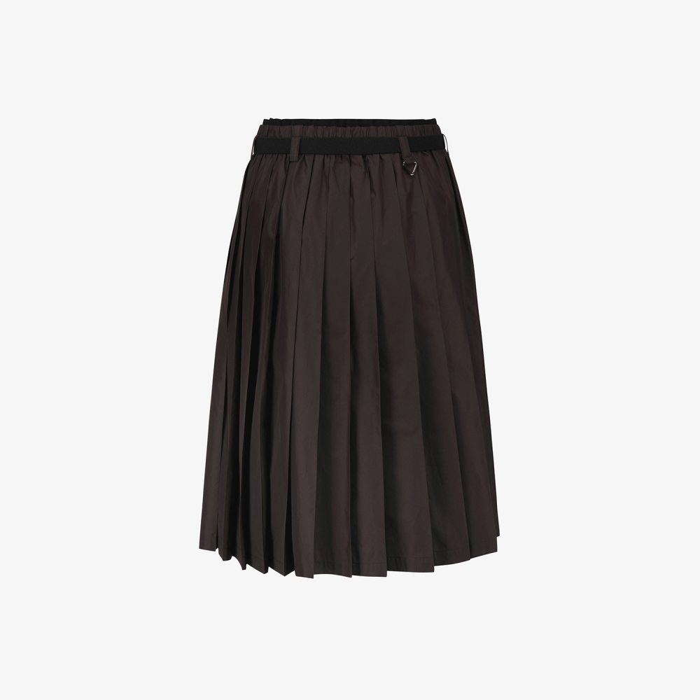 사우스케이프 여성 긴기장 벨트 플리츠 스커트_브라운
