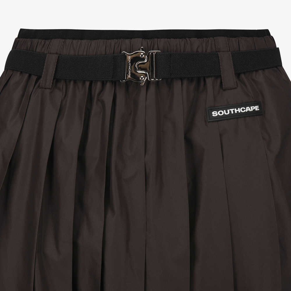 사우스케이프 여성 긴기장 벨트 플리츠 스커트_브라운