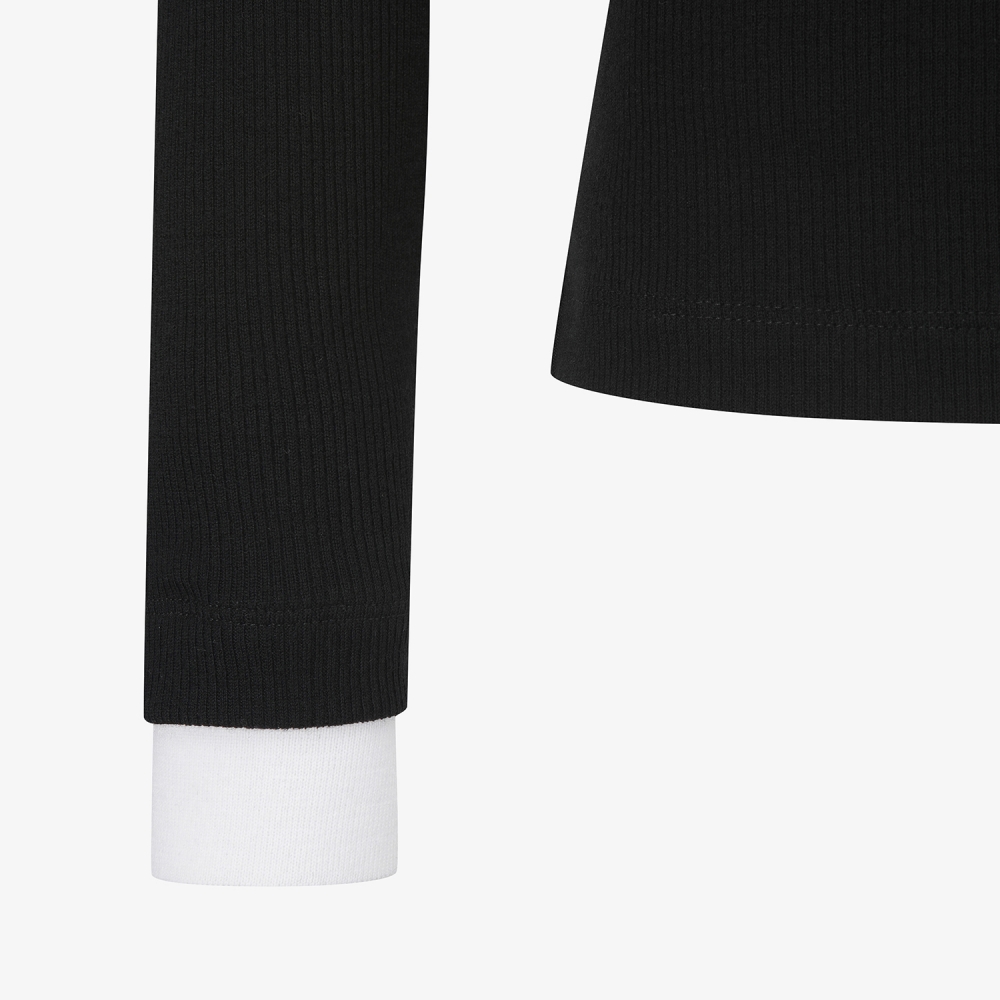 사우스케이프 여성 울 배색 카라 티셔츠_블랙