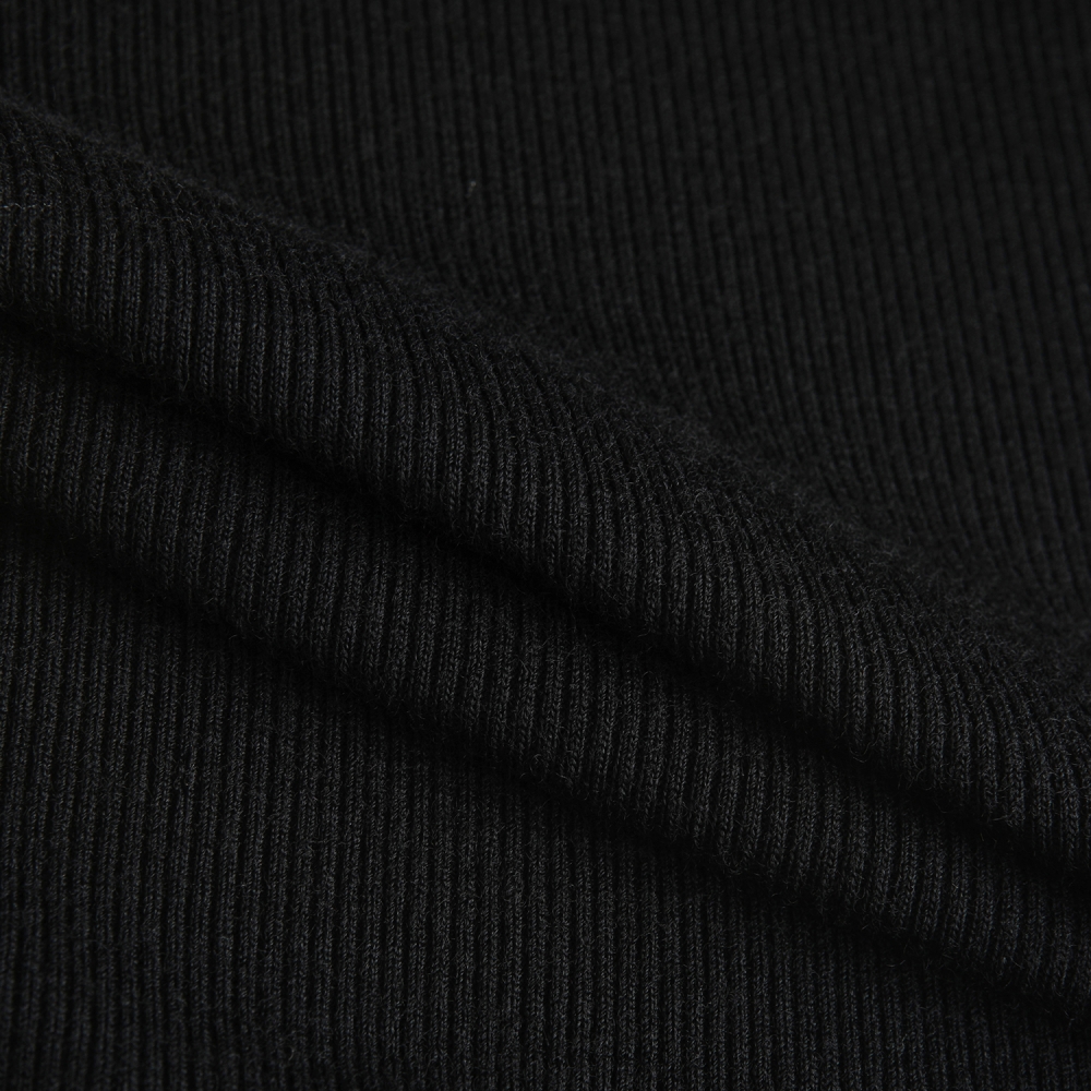 사우스케이프 여성 울 배색 카라 티셔츠_블랙