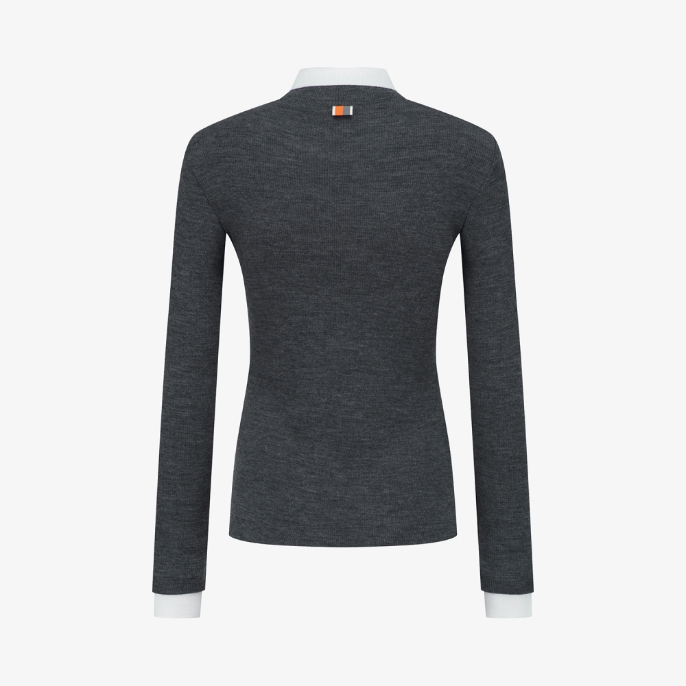 사우스케이프 여성 울 배색 카라 티셔츠_다크 그레이