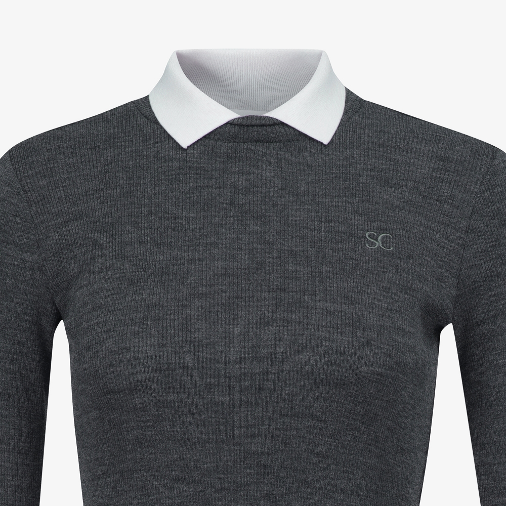 사우스케이프 여성 울 배색 카라 티셔츠_다크 그레이