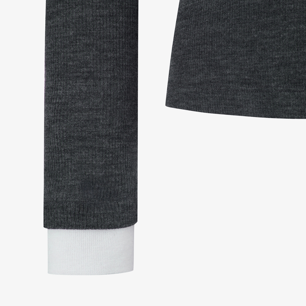 사우스케이프 여성 울 배색 카라 티셔츠_다크 그레이