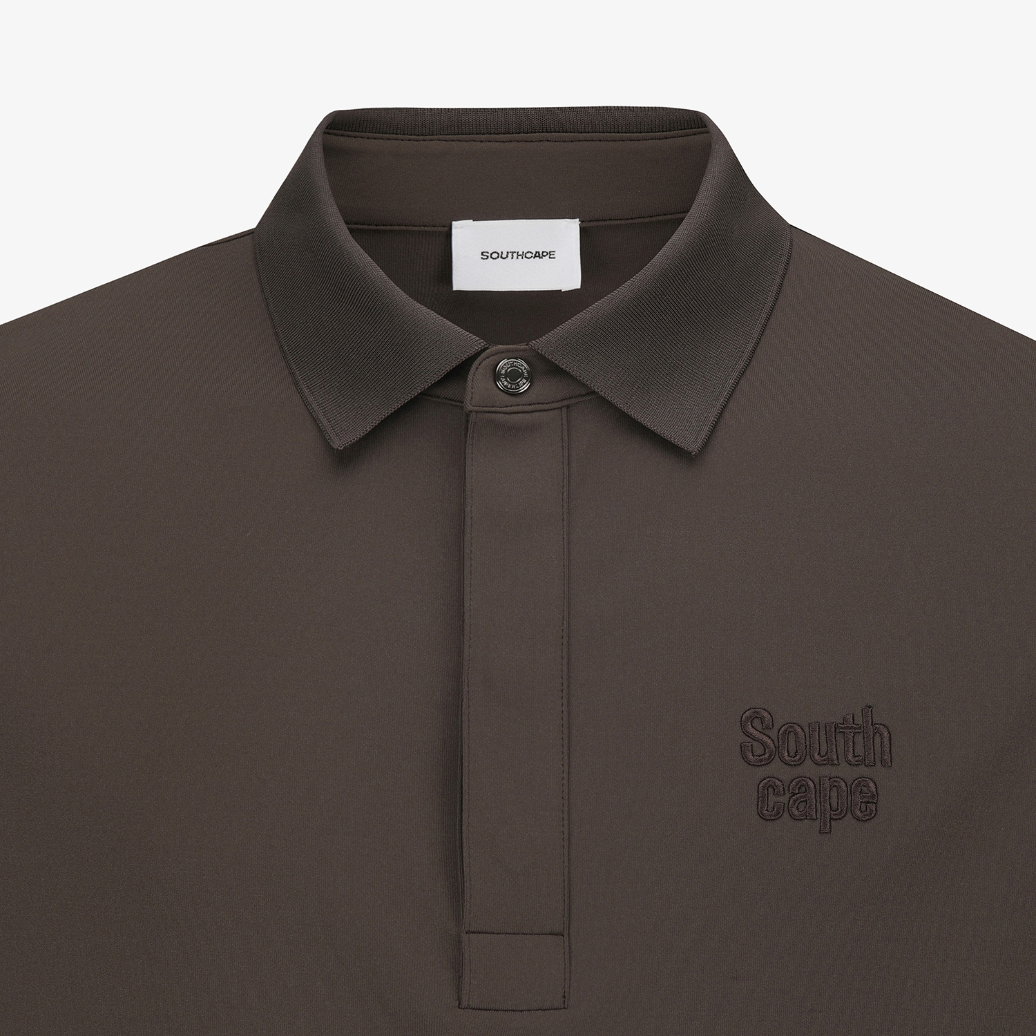 사우스케이프 남성 로고 자수 긴팔 카라 티셔츠_다크 브라운