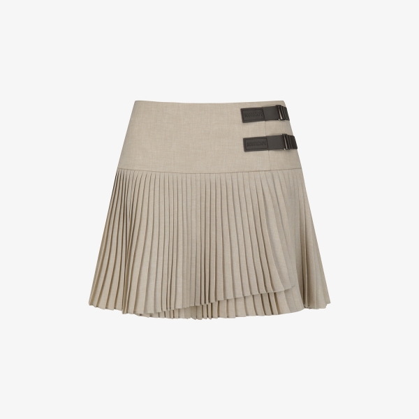 사우스케이프 여성 더블 벨트 플리츠 스커트_라이트 베이지