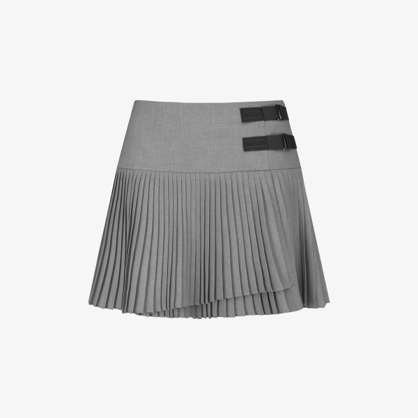 사우스케이프 여성 더블 벨트 플리츠 스커트_멜란지 그레이