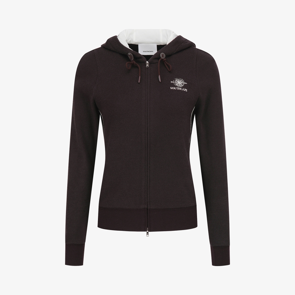 여성 사우스크로스 배색 포인트 후드 집업_브라운