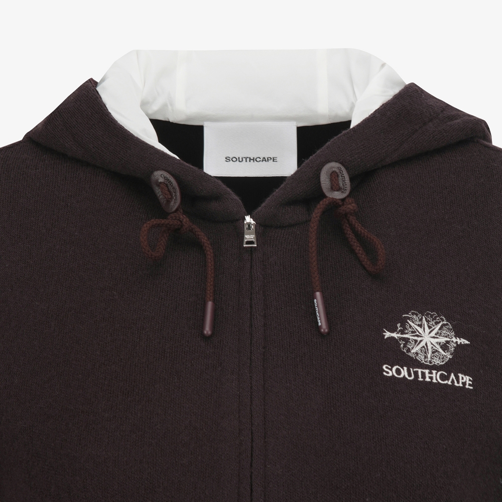 여성 사우스크로스 배색 포인트 후드 집업_브라운