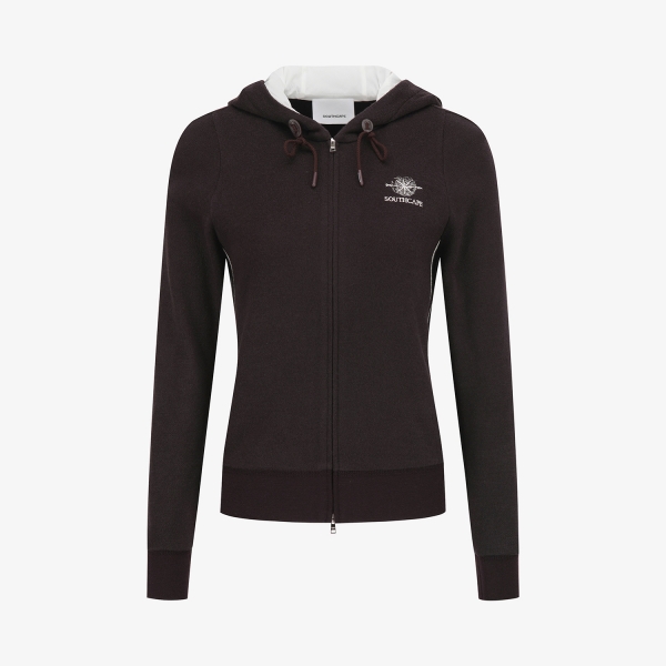 여성 사우스크로스 배색 포인트 후드 집업_브라운