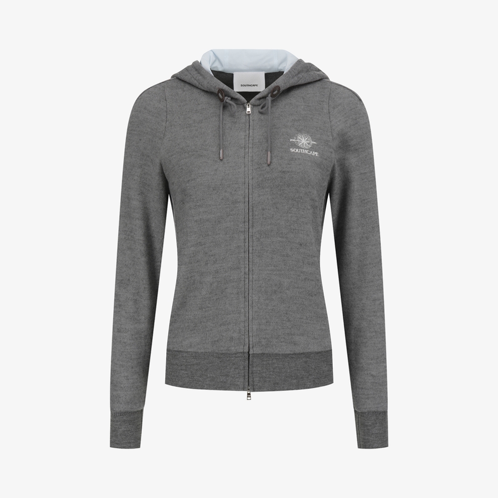 여성 사우스크로스 배색 포인트 후드 집업_그레이