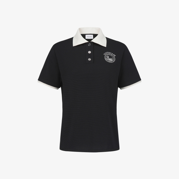 사우스케이프 여성 선라이즈 하우스 배색 카라 티셔츠_블랙