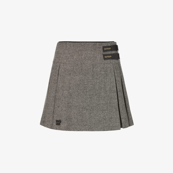 사우스케이프 여성 멜란지 더블 벨트 플리츠 스커트_브라운