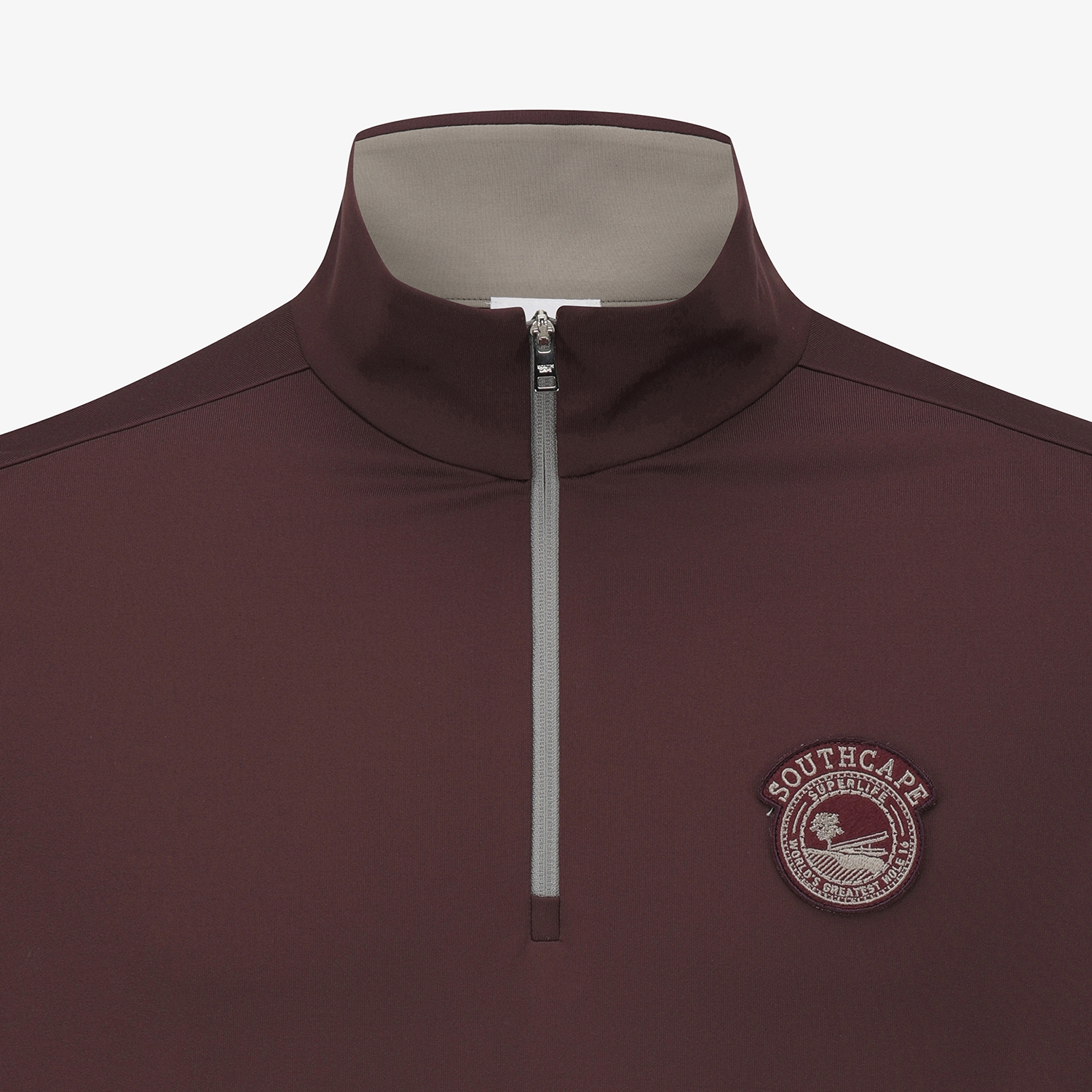 사우스케이프 남성 선라이즈 하우스 와펜 하프넥 집업 티셔츠_와인