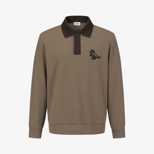 사우스케이프 남성 버디 배색 카라 긴팔 티셔츠_다크 베이지