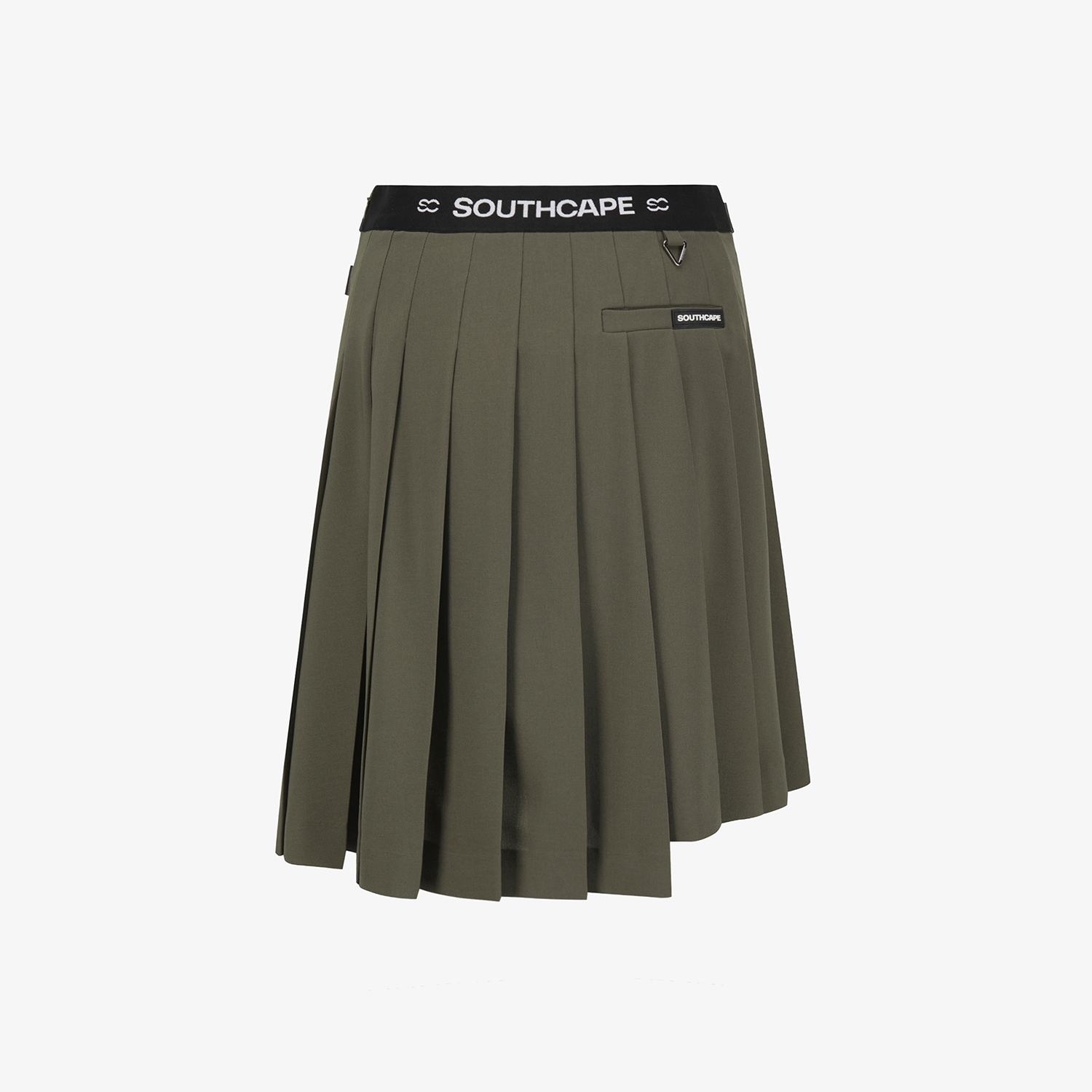 사우스케이프 여성 더블 벨트 플리츠 미디 스커트_카키