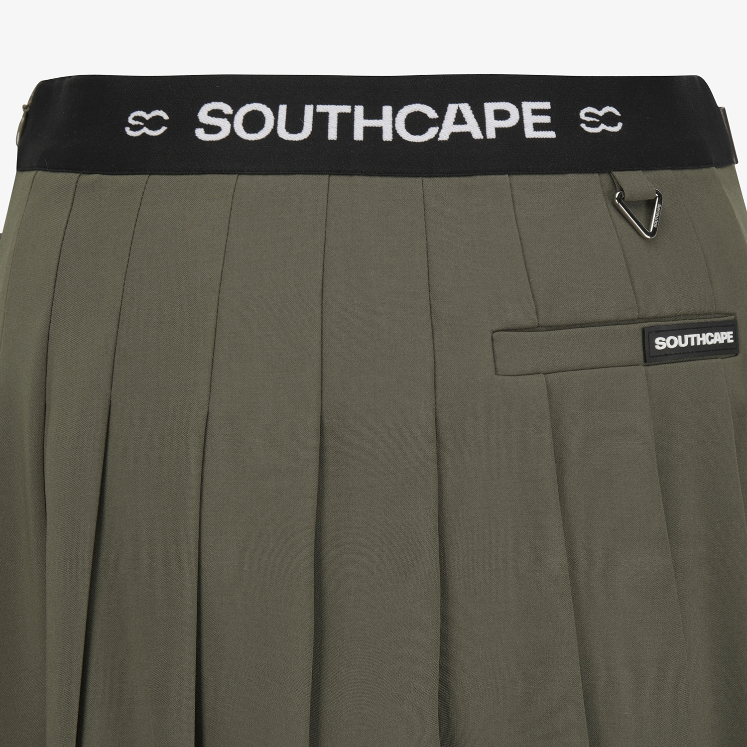 사우스케이프 여성 더블 벨트 플리츠 미디 스커트_카키