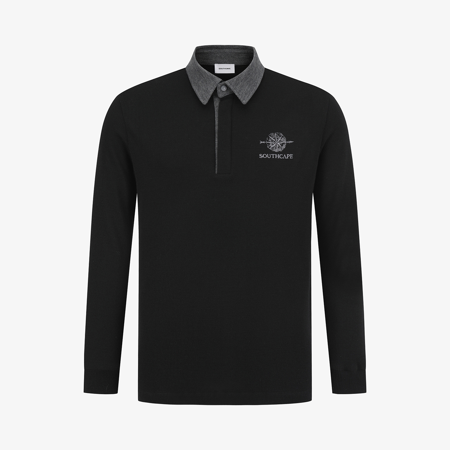 남성 사우스크로스 골지 배색 카라 긴팔 티셔츠_블랙