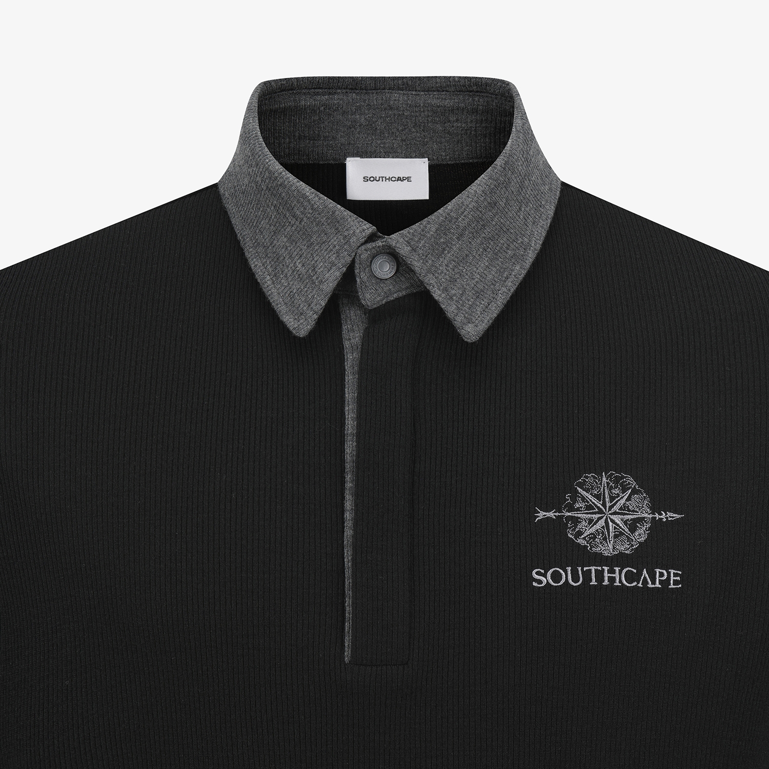 남성 사우스크로스 골지 배색 카라 긴팔 티셔츠_블랙