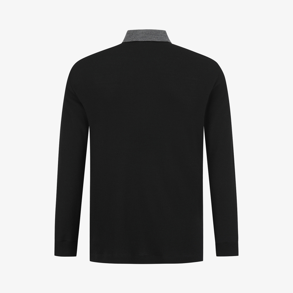 남성 사우스크로스 골지 배색 카라 긴팔 티셔츠_블랙