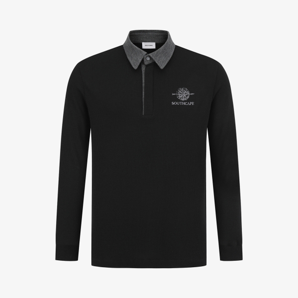 남성 사우스크로스 골지 배색 카라 긴팔 티셔츠_블랙