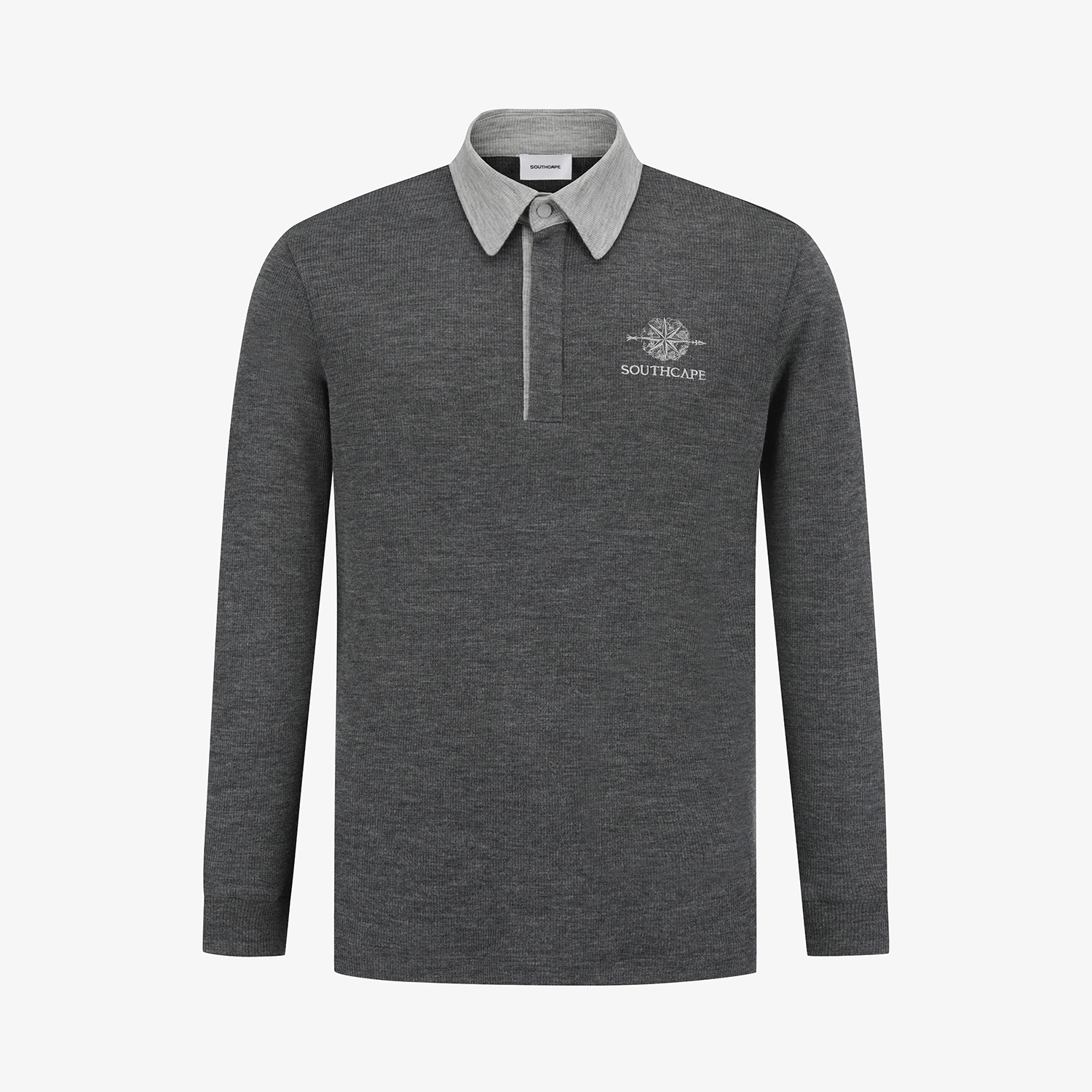 남성 사우스크로스 골지 배색 카라 긴팔 티셔츠_다크 그레이