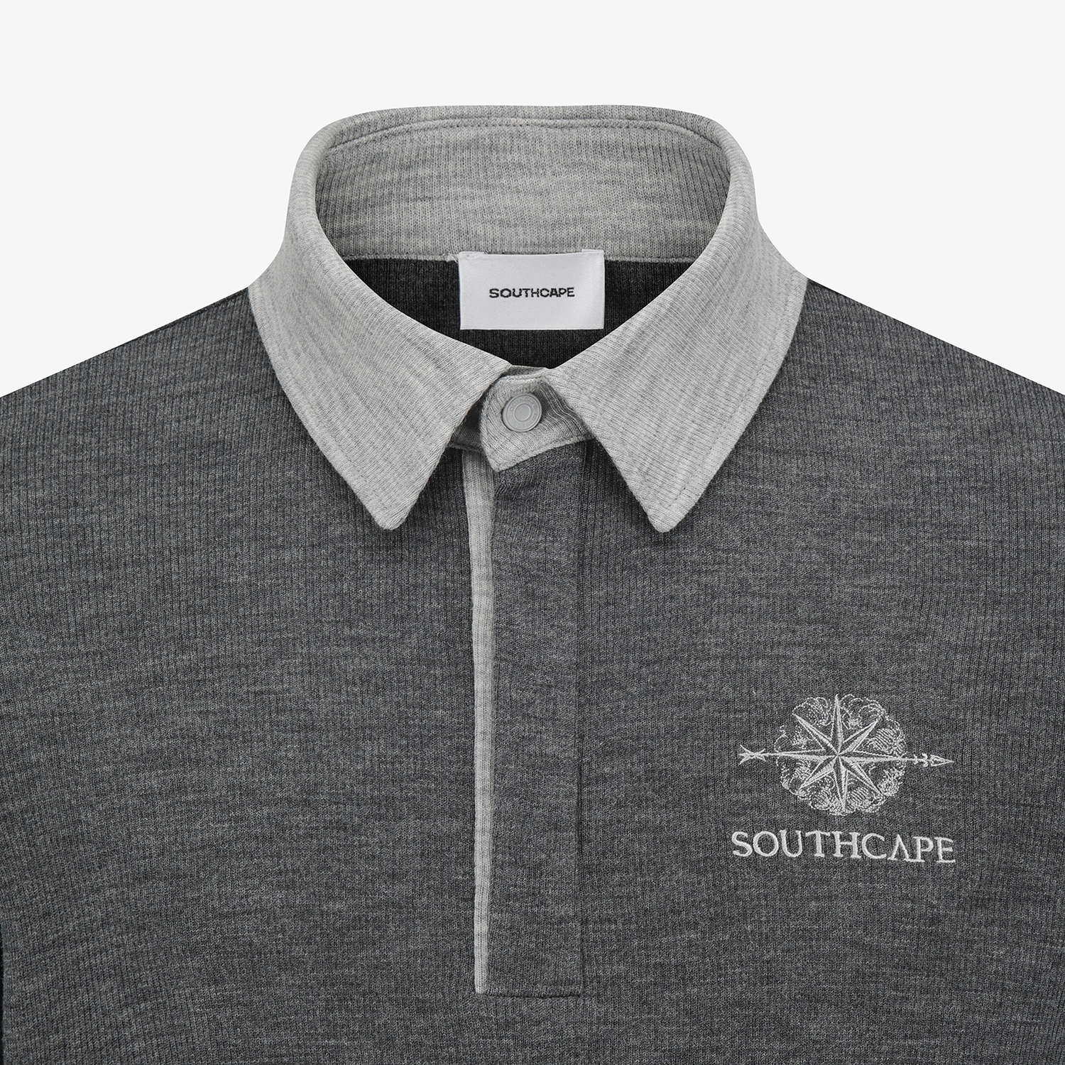 남성 사우스크로스 골지 배색 카라 긴팔 티셔츠_다크 그레이