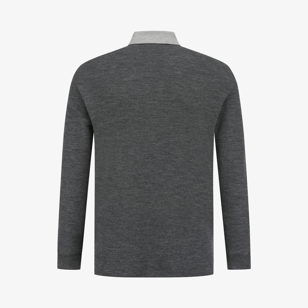 남성 사우스크로스 골지 배색 카라 긴팔 티셔츠_다크 그레이