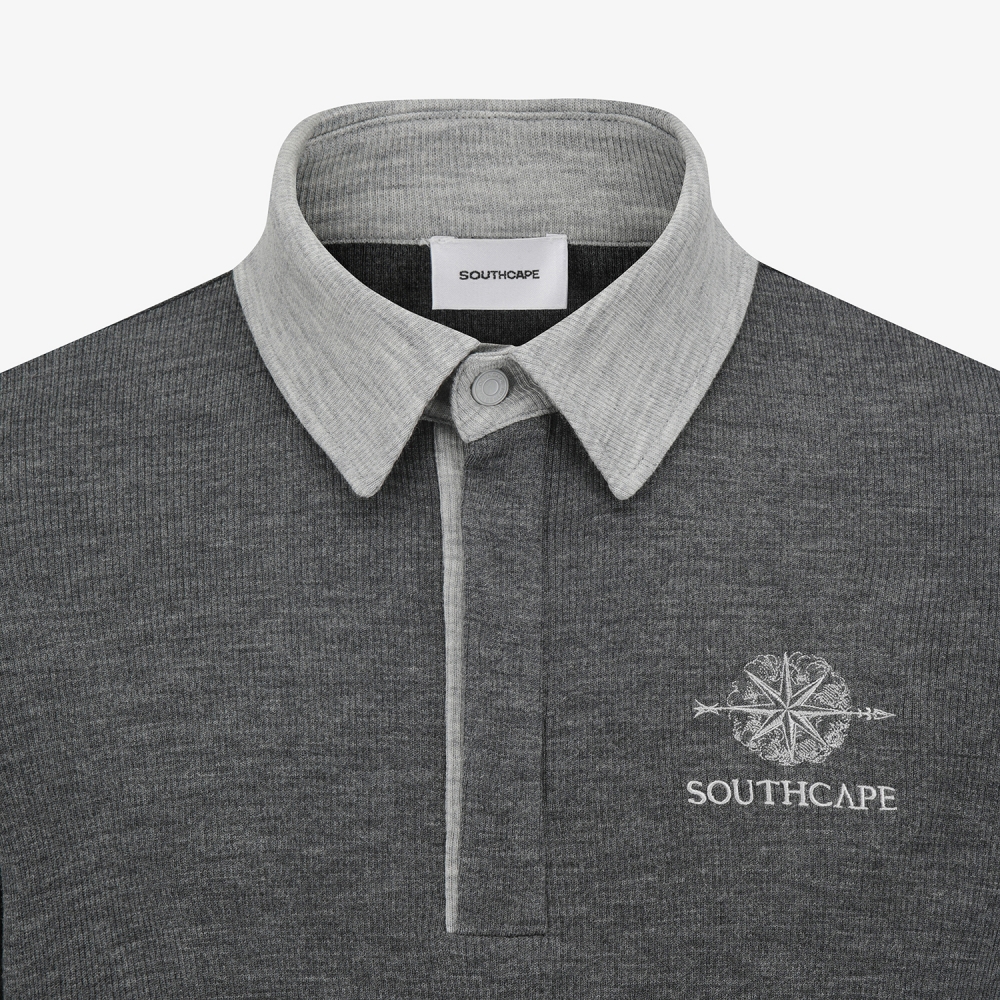 남성 사우스크로스 골지 배색 카라 긴팔 티셔츠_다크 그레이