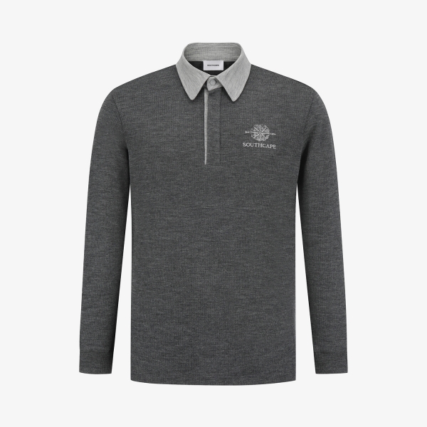 남성 사우스크로스 골지 배색 카라 긴팔 티셔츠_다크 그레이