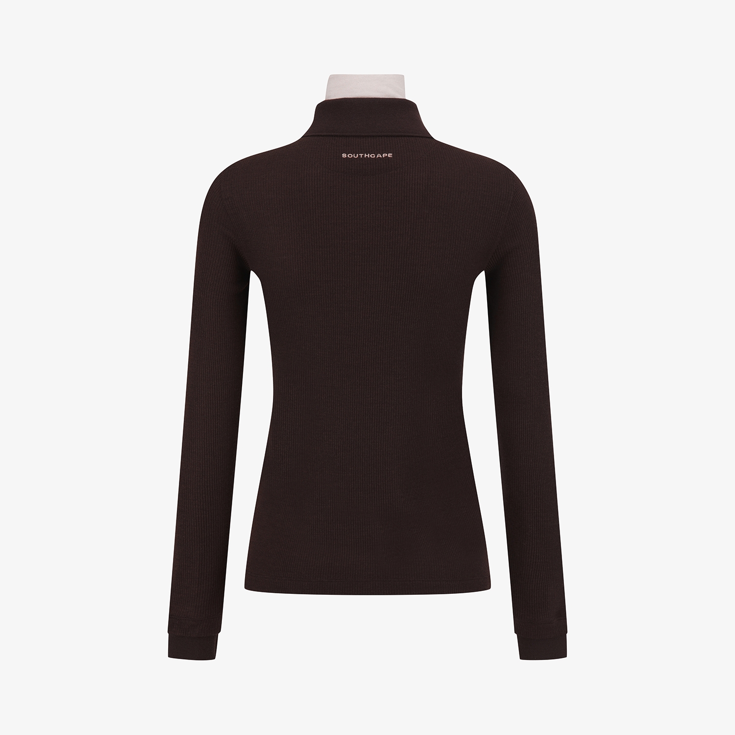 사우스케이프 여성 레이어드 울 카라 골지 티셔츠_브라운