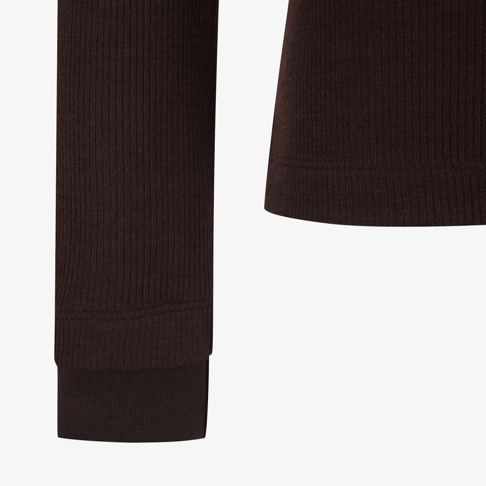 사우스케이프 여성 레이어드 울 카라 골지 티셔츠_브라운