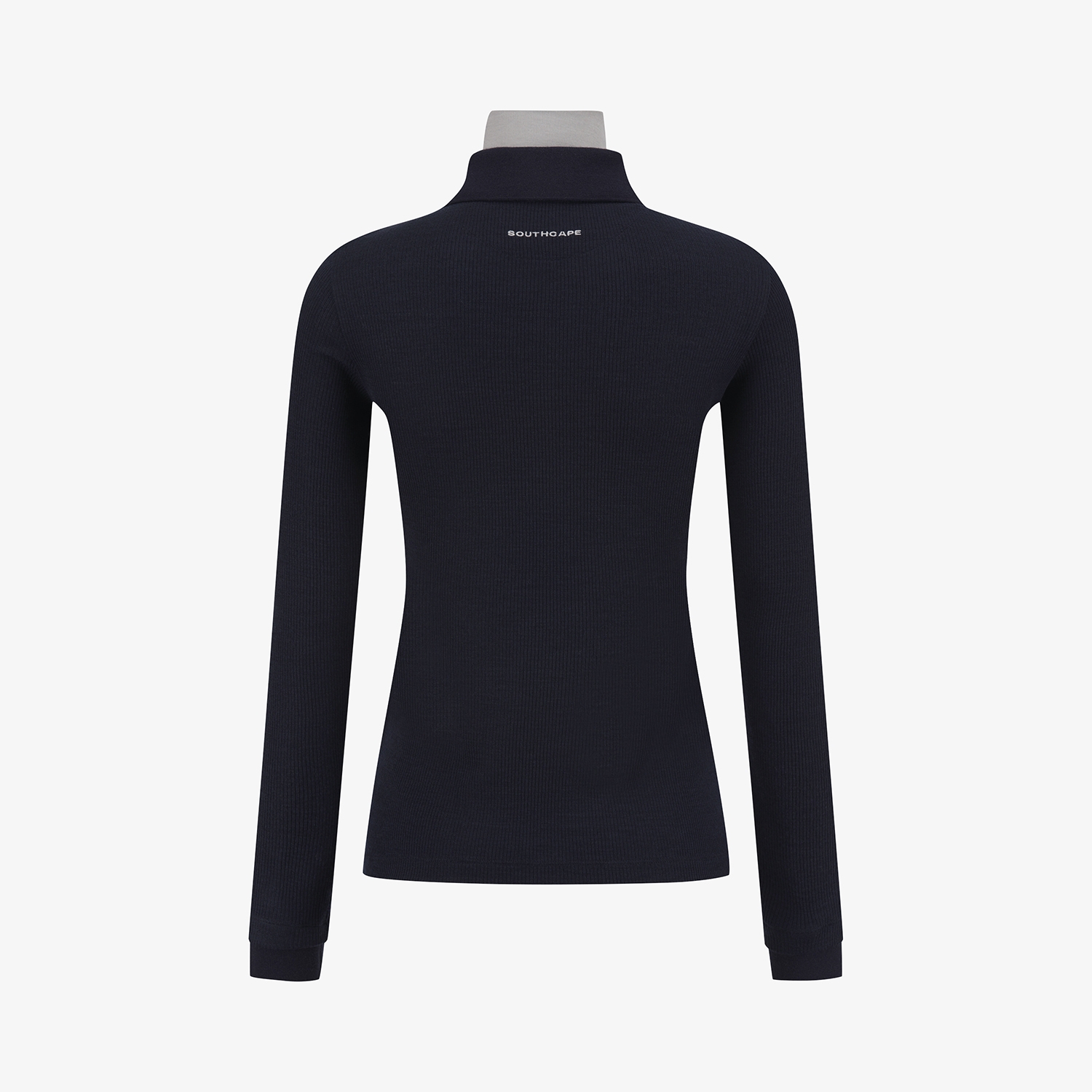 사우스케이프 여성 레이어드 울 카라 골지 티셔츠_네이비