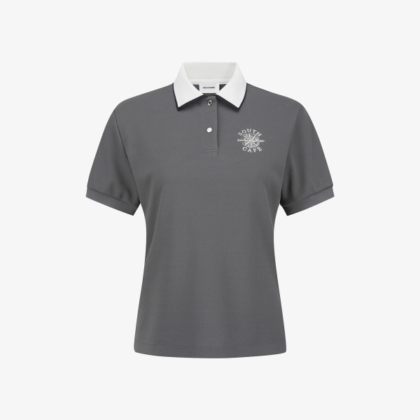 여성 사우스크로스 배색 라인 카라 티셔츠_그레이