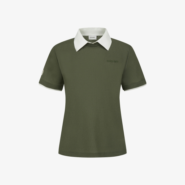 사우스케이프 여성 화이트 카라 티셔츠_카키