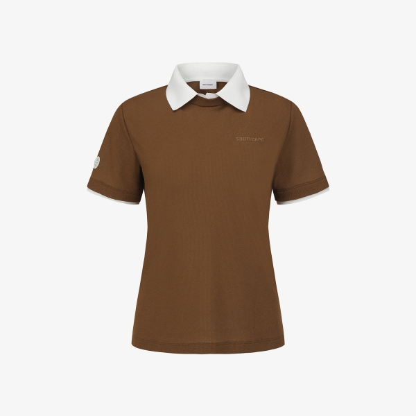 사우스케이프 여성 화이트 카라 티셔츠_라이트 브라운