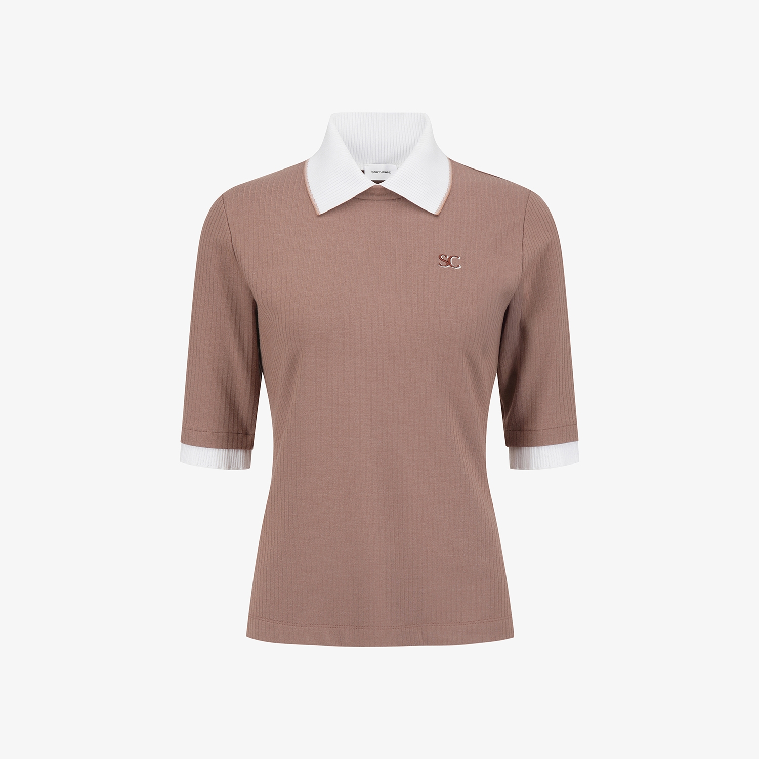 사우스케이프 여성 소프트 터치 골지 카라 티셔츠_다크 핑크