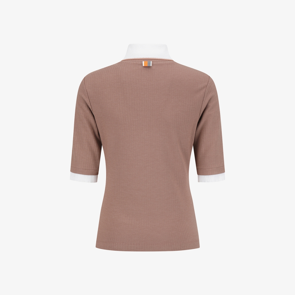 사우스케이프 여성 소프트 터치 골지 카라 티셔츠_다크 핑크