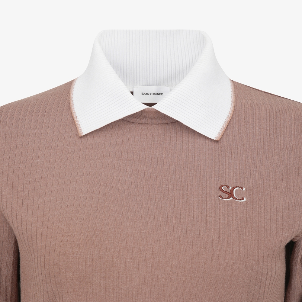 사우스케이프 여성 소프트 터치 골지 카라 티셔츠_다크 핑크