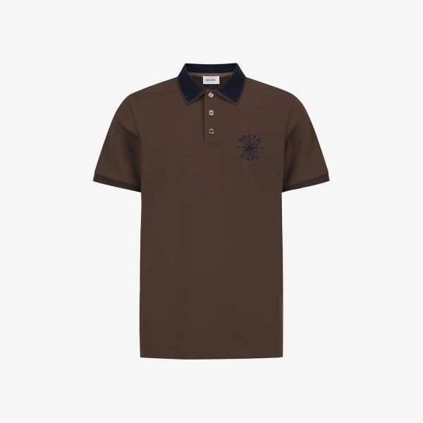 남성 사우스크로스 배색 라인 카라 티셔츠_브라운