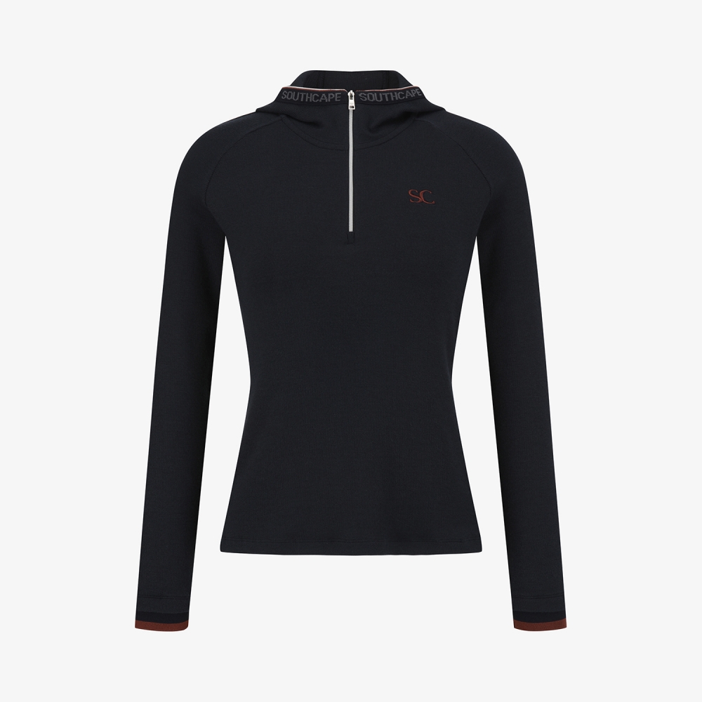 사우스케이프 여성 후드 하프집 베이스레이어_네이비