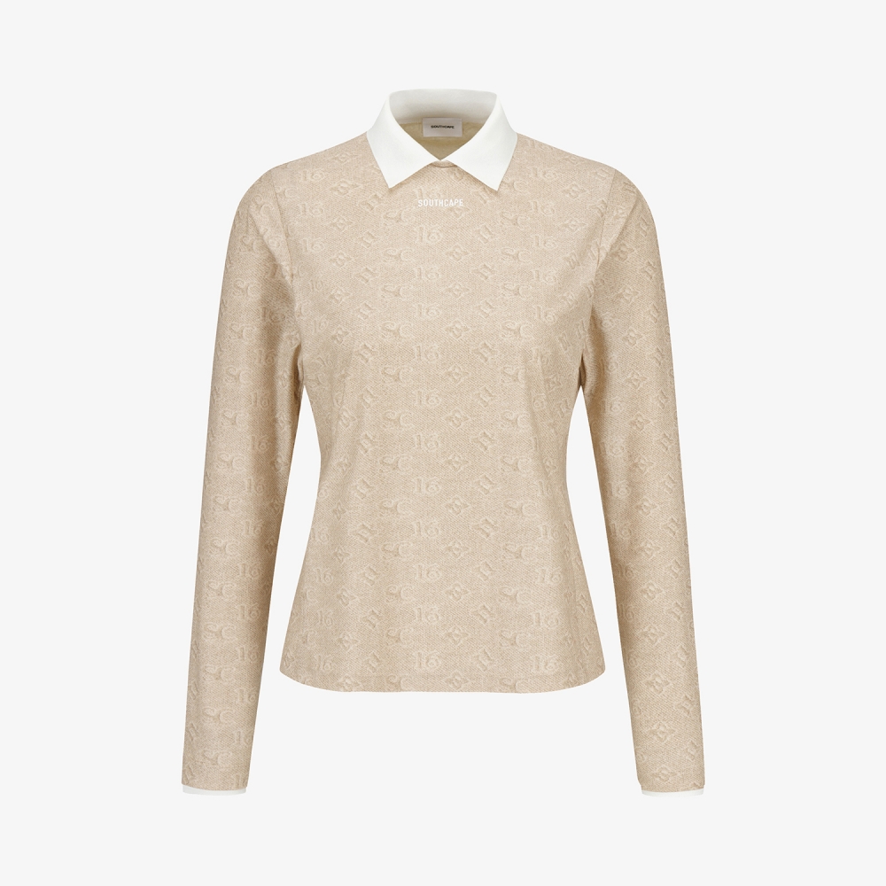 사우스케이프 여성 모노그램 패턴 카라 베이스레이어_베이지