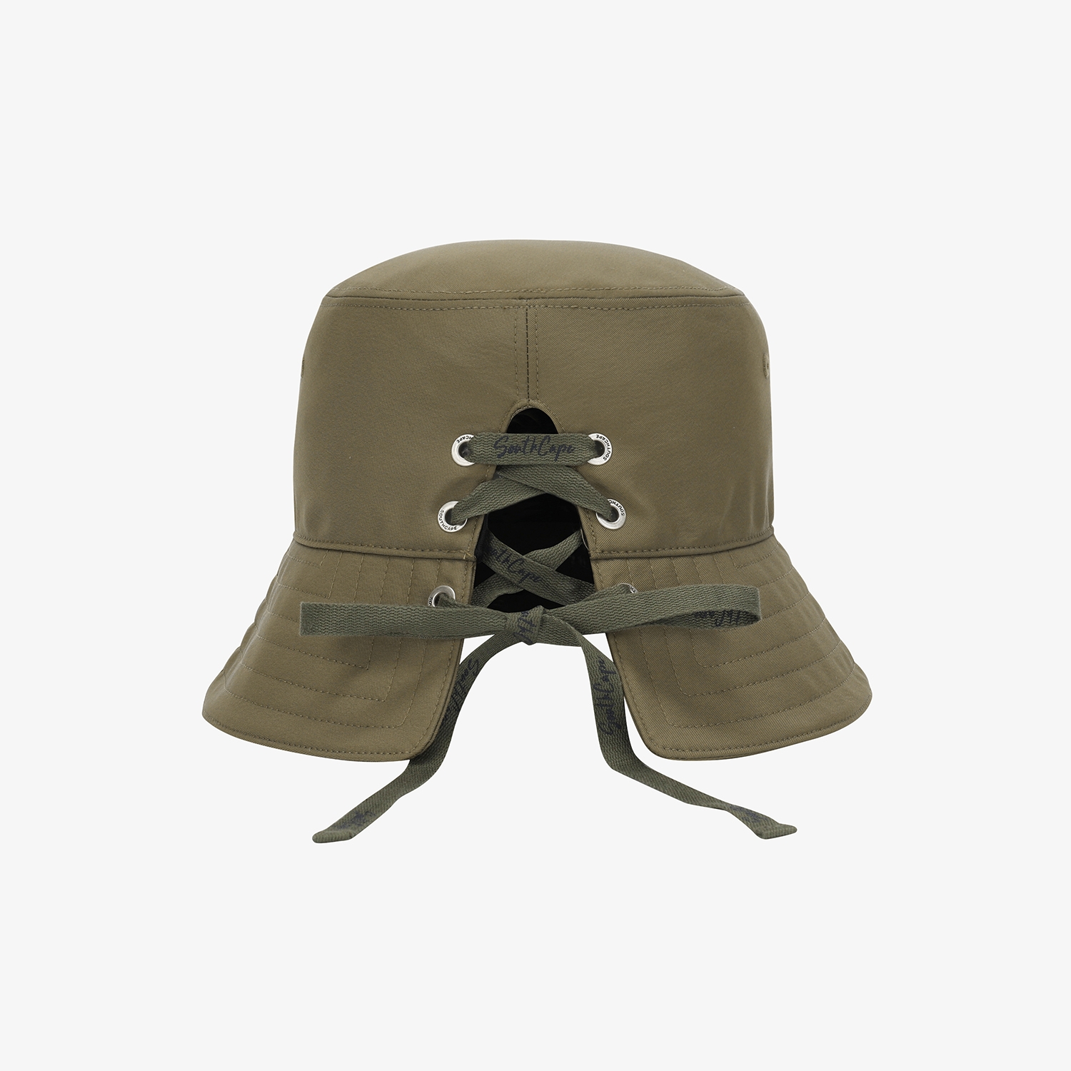 사우스케이프 여성 레이스업 리본 버킷햇_카키