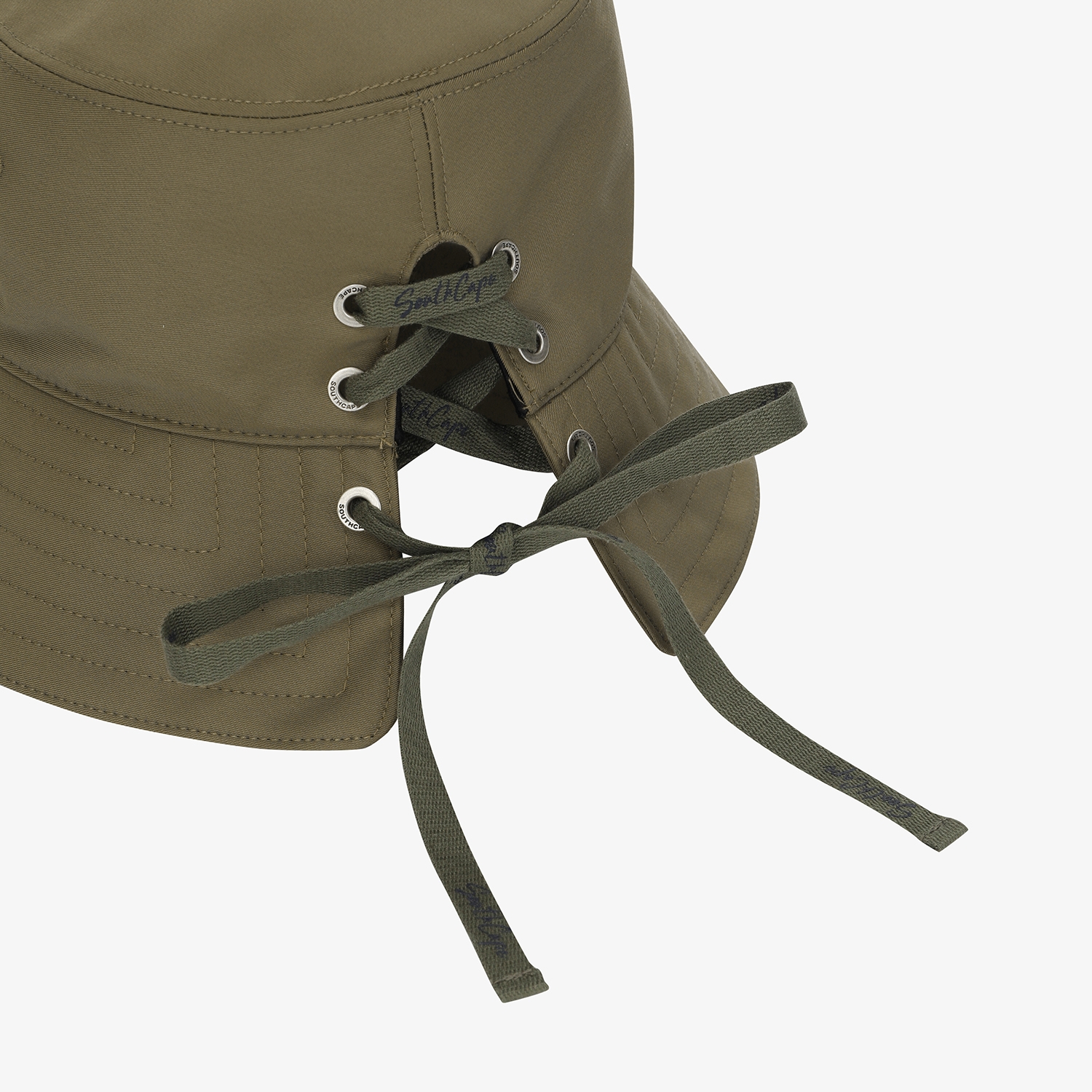 사우스케이프 여성 레이스업 리본 버킷햇_카키