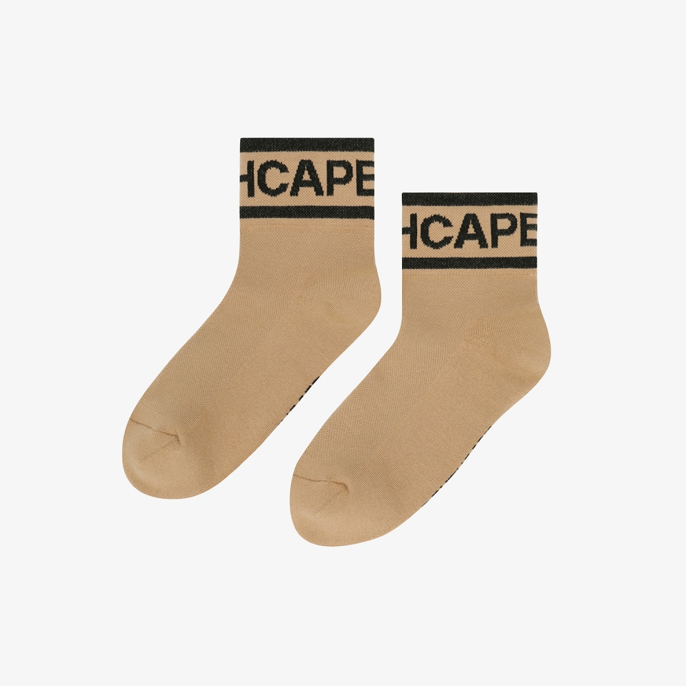 사우스케이프 여성 컬러 배색 로고 레터링 중목 삭스_베이지