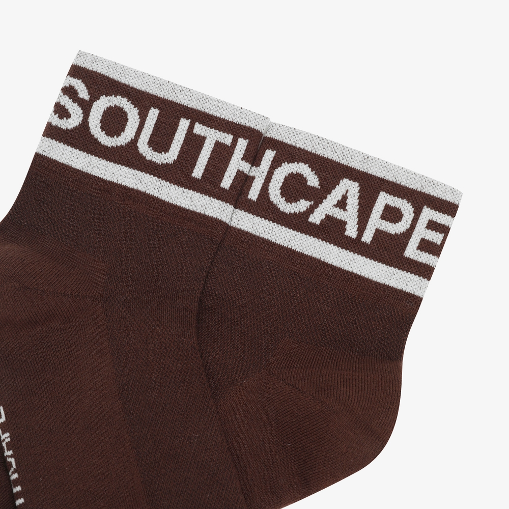 사우스케이프 여성 컬러 배색 로고 레터링 중목 삭스_다크 브라운