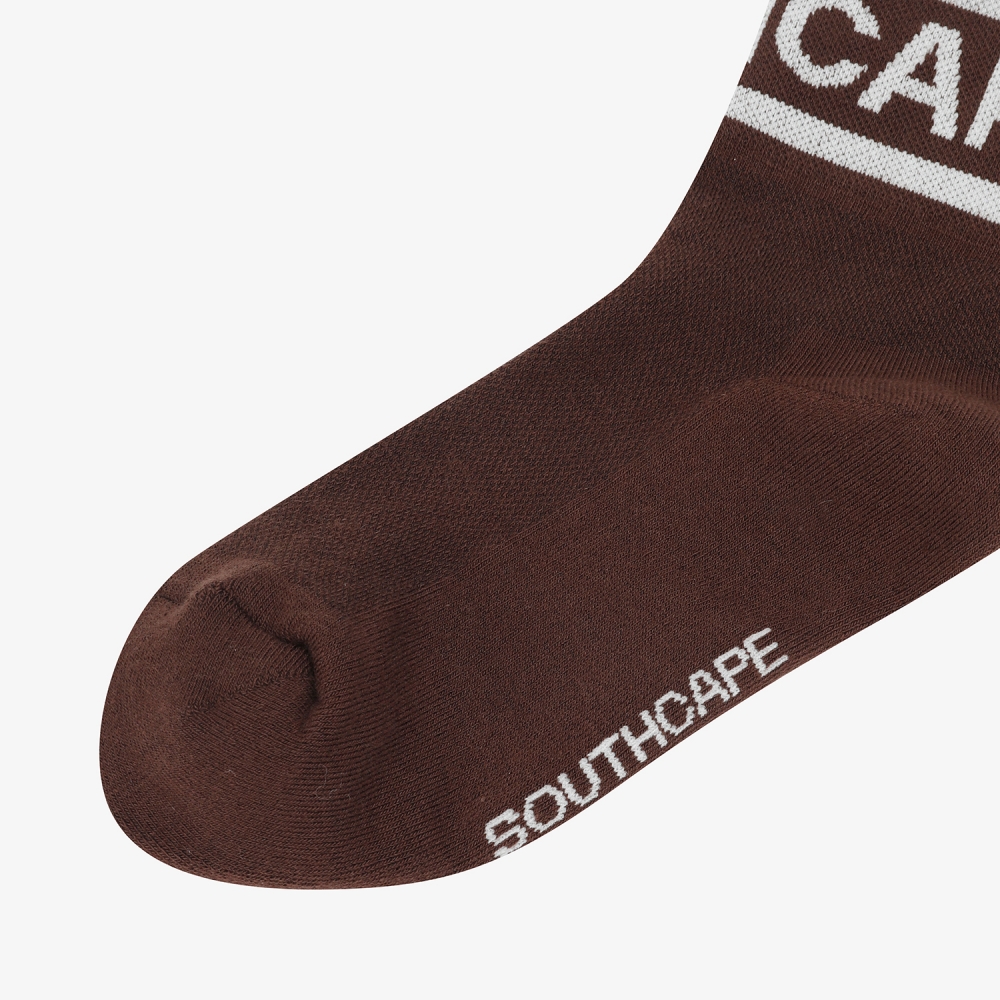 사우스케이프 여성 컬러 배색 로고 레터링 중목 삭스_다크 브라운