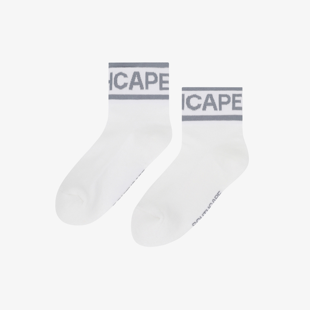 사우스케이프 여성 컬러 배색 로고 레터링 중목 삭스_그레이