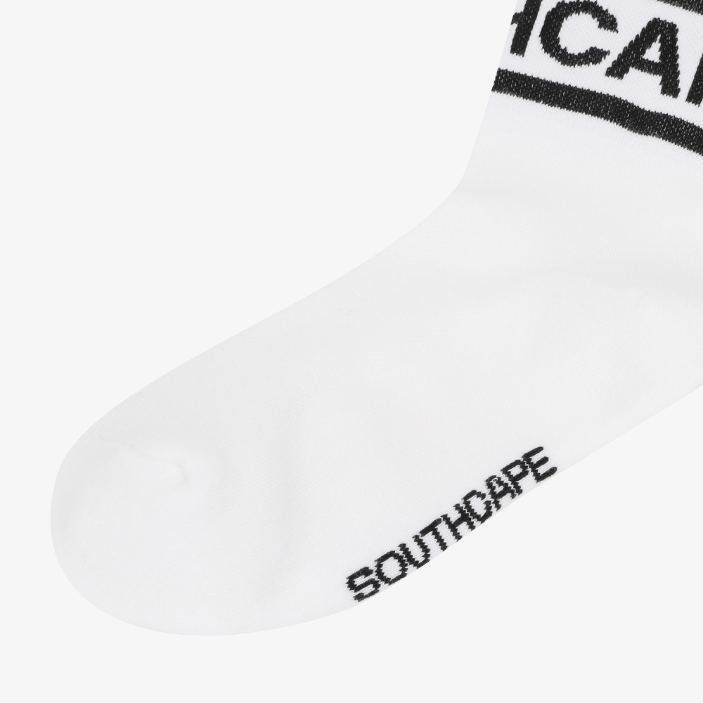 사우스케이프 여성 컬러 배색 로고 레터링 중목 삭스_화이트