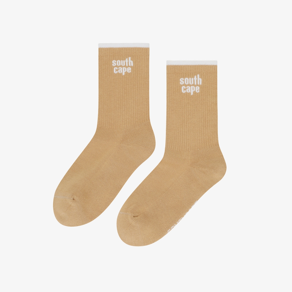 사우스케이프 여성 레터링 라인 로고 삭스_베이지