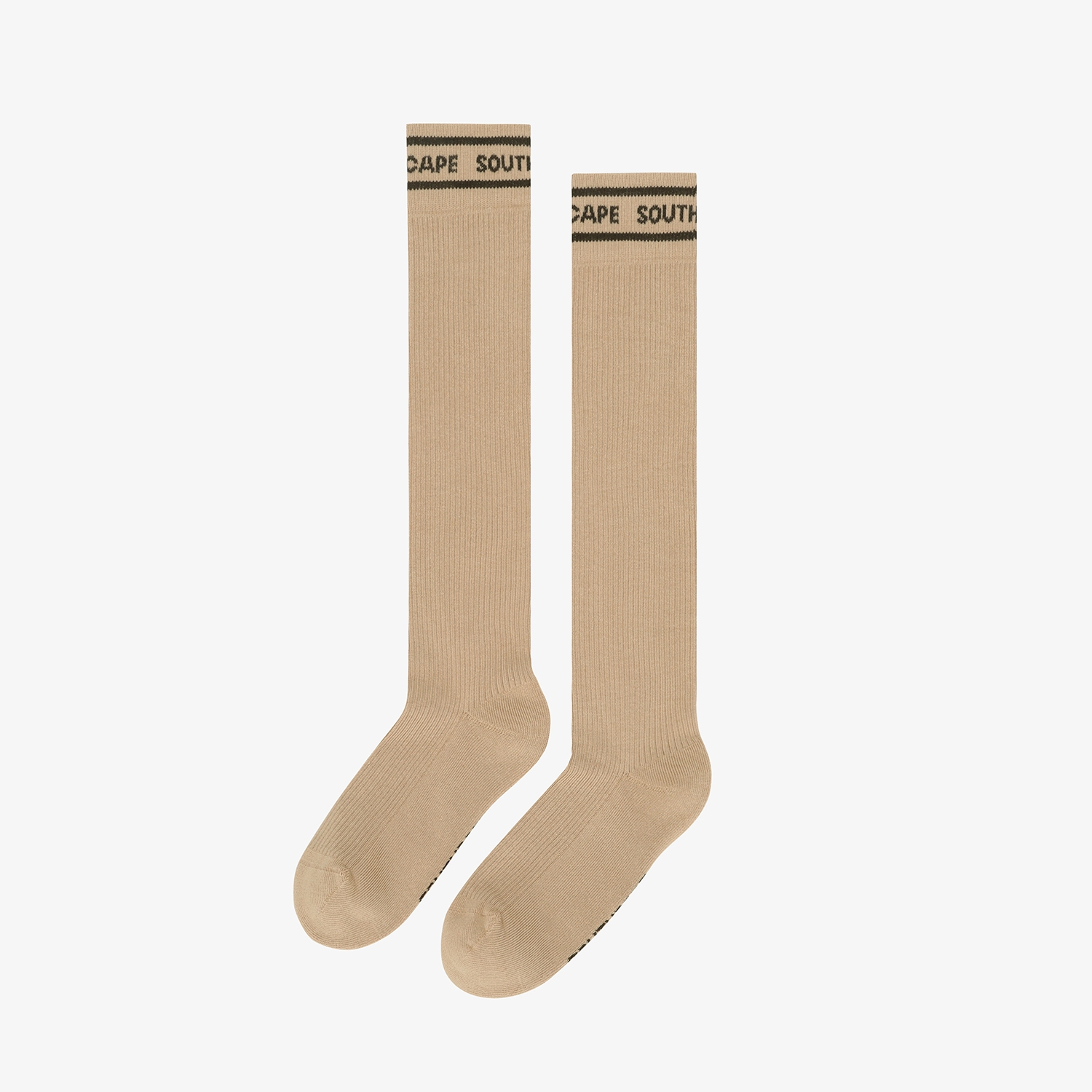 사우스케이프 여성 컬러 배색 로고 레터링 롱 오버니삭스_베이지